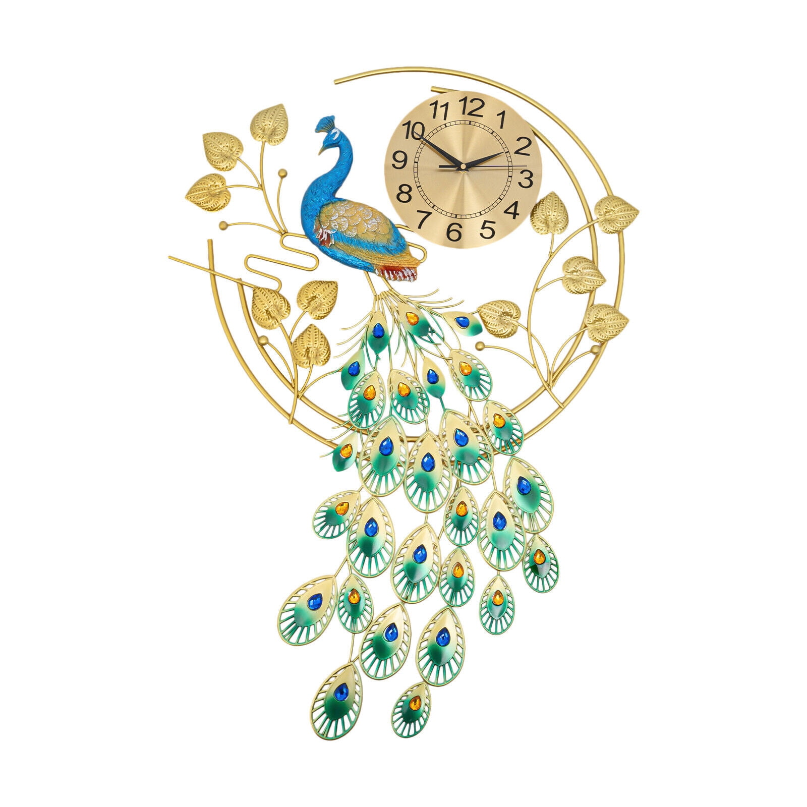 PEAKORA36.6" inch Luxury Peacock Large Wall Clock 3D Metal Living Room Wall Watch Decor