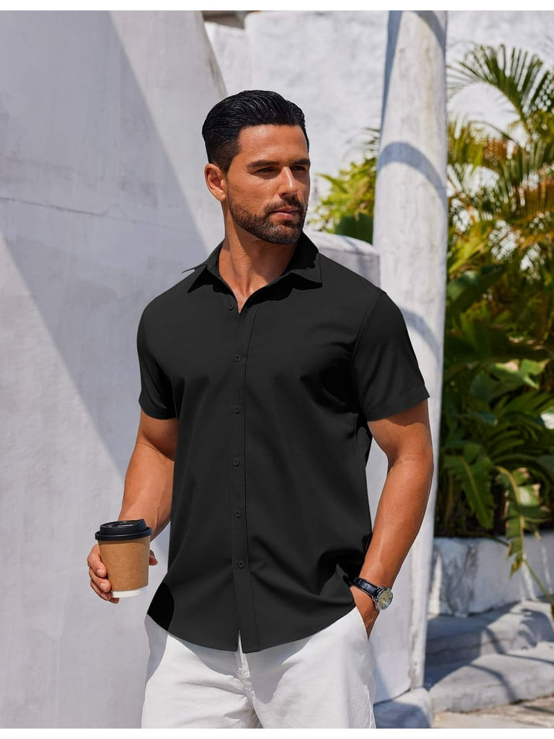 COOFANDY Mens Short Sleeve Button Down Casual Shirts Summer Untucked Business  Casual Dress Shirt - Walmart.com