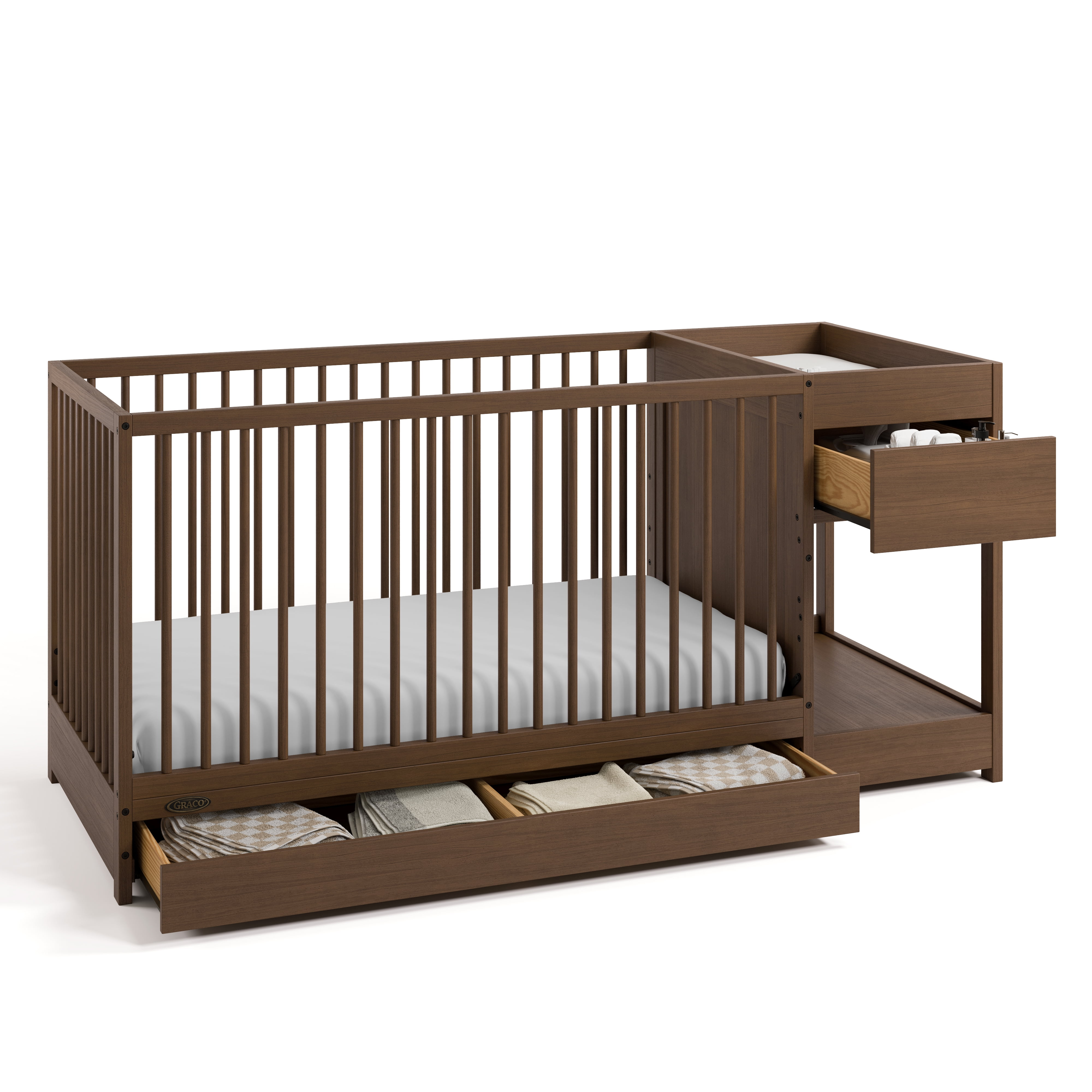 Graco Teddi 5-in-1 Convertible Baby Crib and Changer with Drawer, Hazelnut