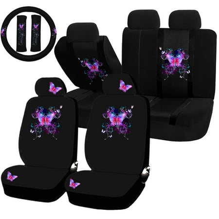 22PC Mystical Purple Butterfly Magical Seat Covers & Steering Wheel Set Universal Car