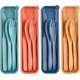 thumbnail image 1 of Cubiertos reutilizables de paja de trigo con estuche, juego de utensilios oscuros portátiles para adultos, juego de cubiertos de vajilla para acampar para 4 personas, utensilios biodegradables para, 1 of 5