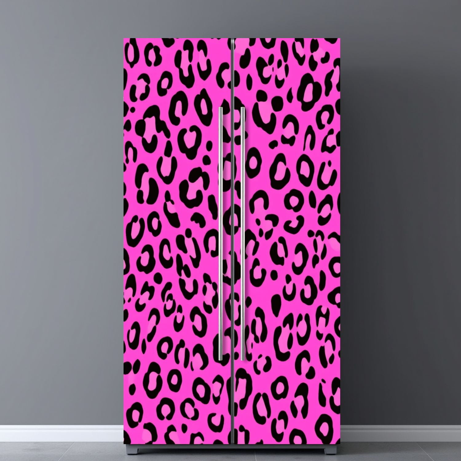 Self Adhesive Vinyl Refrigerator Wrap Set Leopard Print Pink Door Mural Removable Fridge Sticker Peel and Stick&nbsp;Full Door Cover Decal Kitchen Bar Decor