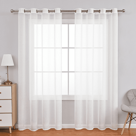 Sheer Curtains White, 1 Panel Curtains for Living Room, Rod Pocket Voile Drapes for Living Room, Bedroom, Light Filtering Privacy Airy Semi Sheer Window Treatment Sets, 78.7 Inch Height