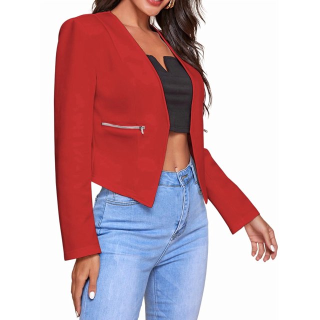 Blazer Court pour Femmes, Veste de Travail/casual à Manches Longues avec Poches Rouge m