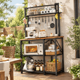 Rustic Brown 34.7 Inch Baker's Rack with Microwave Stand and Storage ...