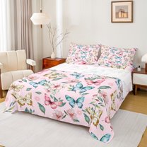 Castle Fairy Flying Butterflies 4Pcs Bed Sheets for Children Women Girls,Vintage Flower King Sheets,Watercolor Gradient Super Cozy Sheet Set,Super Cozy Room Decor