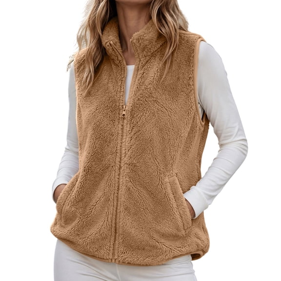 Byworldtasic Womens Fuzzy Fleece Vest Warm Sleeveless Sherpa Jacket Casual Soft Zip Up Fluffy Coat