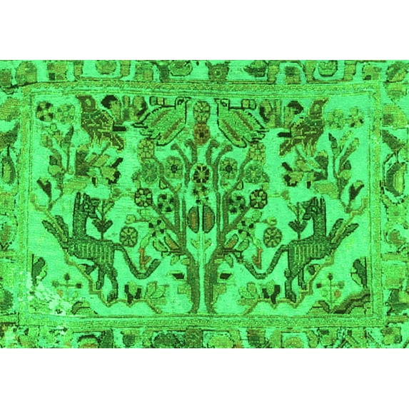 Ahgly Company Indoor Rectangle Animal Green Traditional Area Rugs, 7' x 10'
