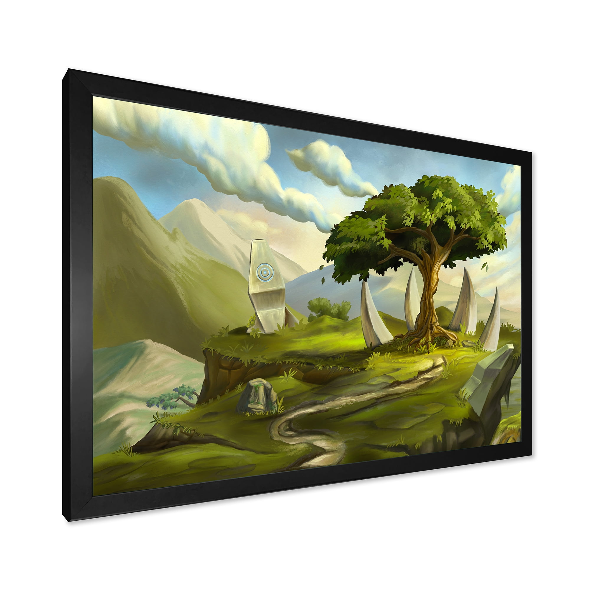 Designart 'Sacred Tree In A Fantasy Green Landscape' Traditional Framed Art Print