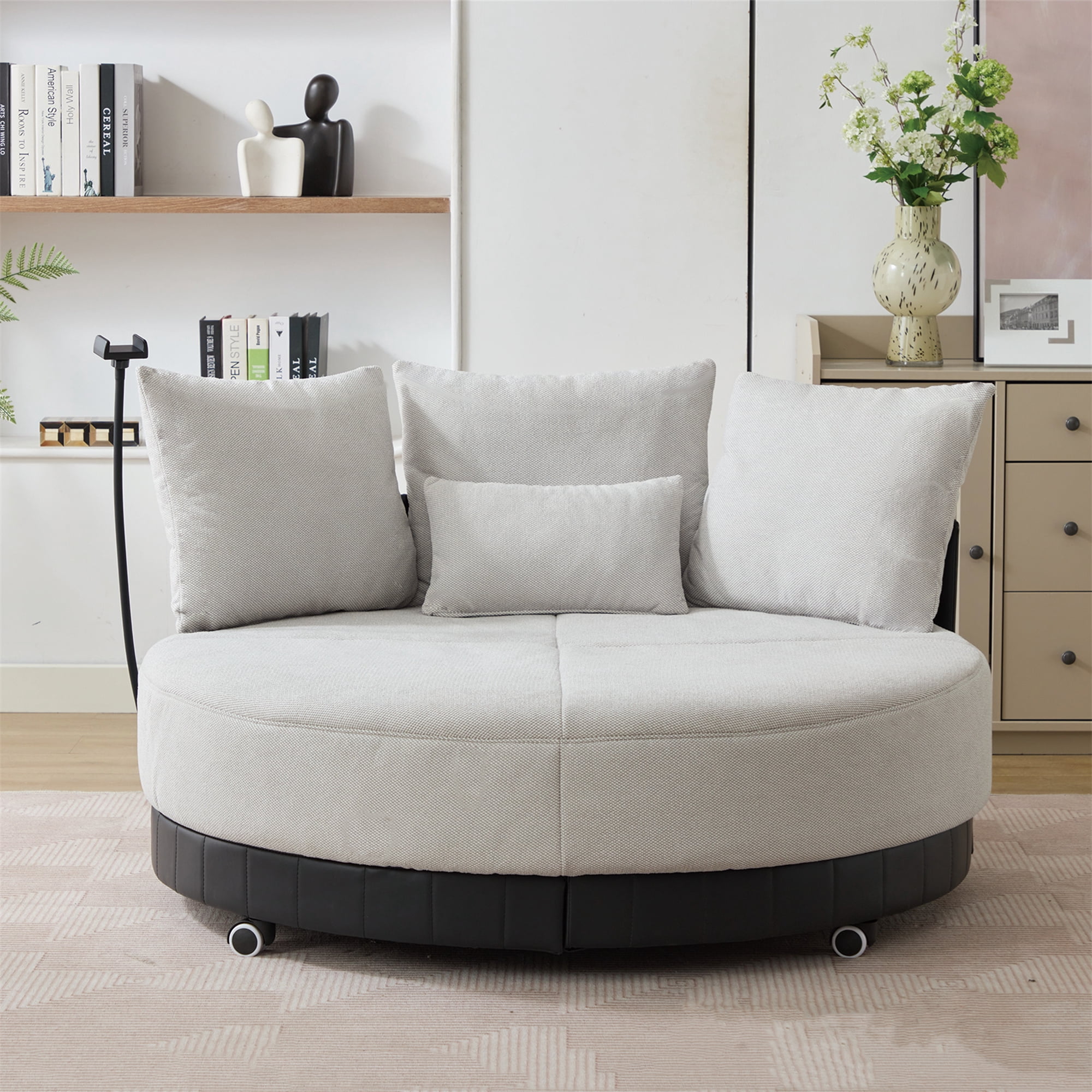 Aukfa 53 in Swivel Accent Chair, Oversized Barrel Chair Read Chair, Adjustable Phone Stand, Gray