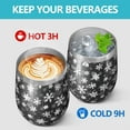thumbnail image 4 of 12oz Stemless Wine Tumblers Black Christmas Snowflake Pattern Vacuum Insulated Stainless Steel Travel Tumbler Cups Mug with Lid and Straw for Champaign,Cocktail,Beer with Cleaning Brush, 4 of 5