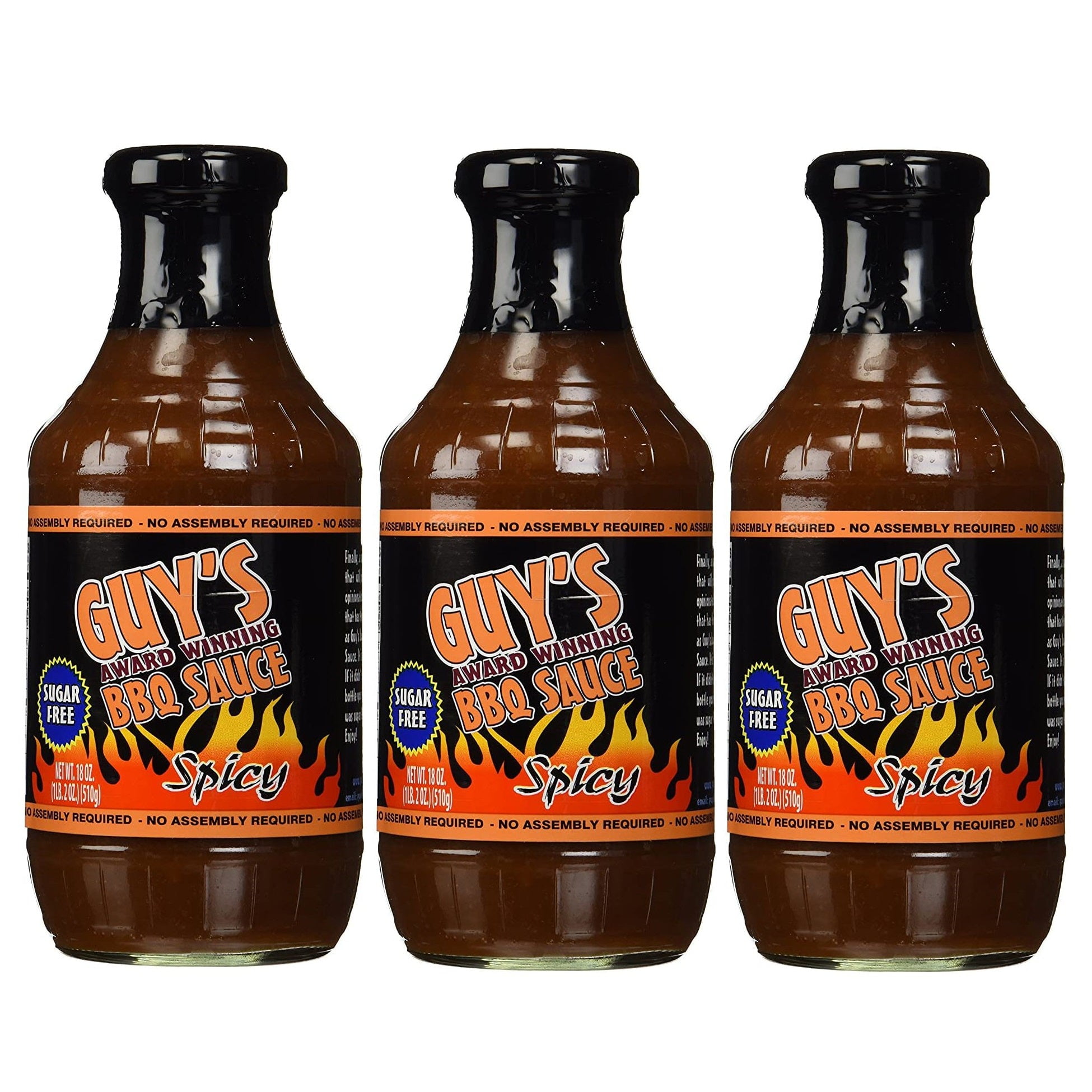 Guy's Award Winning Sugar Free BBQ Sauce (18oz) Size 3Pack, Flavor Spicy