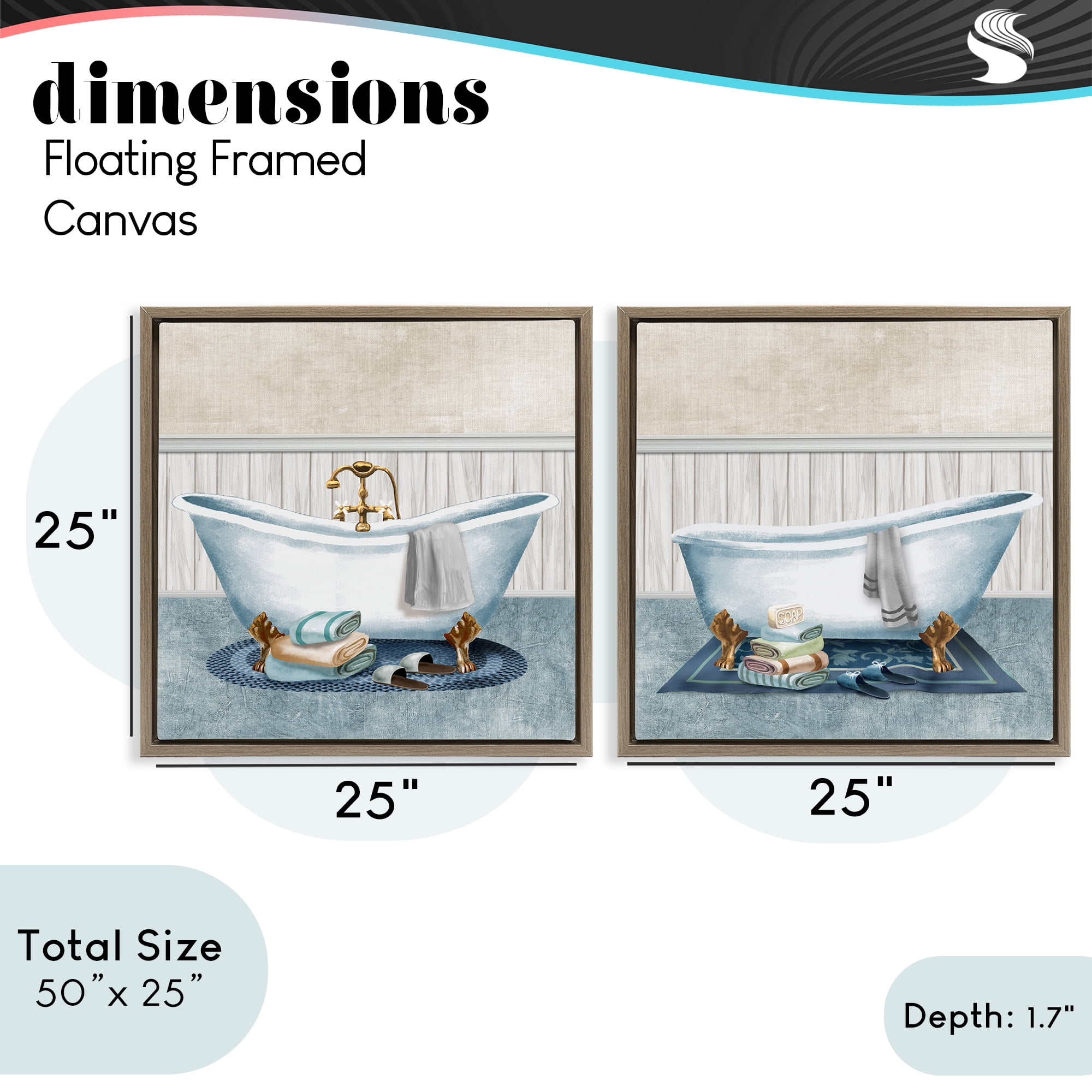 Stupell Industries Cozy Bathtub & Slippers 2 Piece Brown Framed Floater Canvas Set, design by Conrad Knutsen
