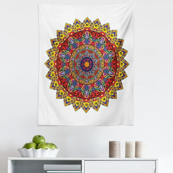 Ethnic Tapestry, Bohemic Hippie Design with Geometric Oriental Shapes Image Print, Fabric Wall Hanging Decor for Bedroom Living Room Dorm, 5 Sizes, Multicolor, by Ambesonne