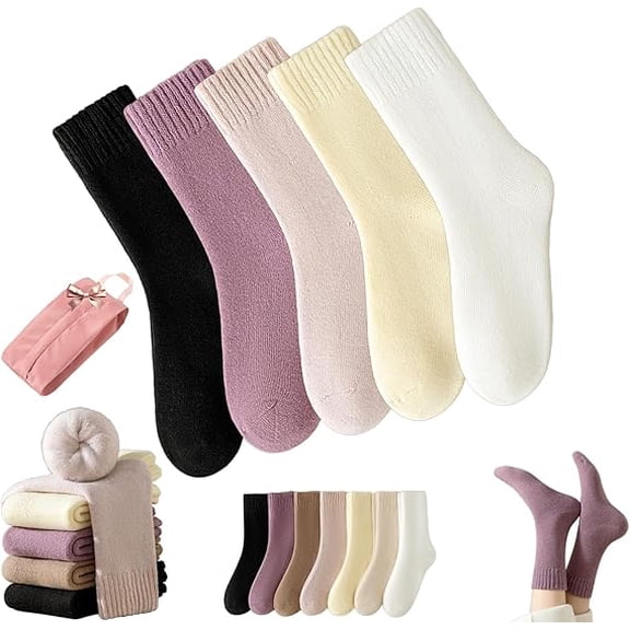 Saturatione Winter Thermal Socks,Winter Warm Solid Mid Calf Socks for Women,Soft Thick Comfortable Knit Crew Boot Sock(5pc-b)