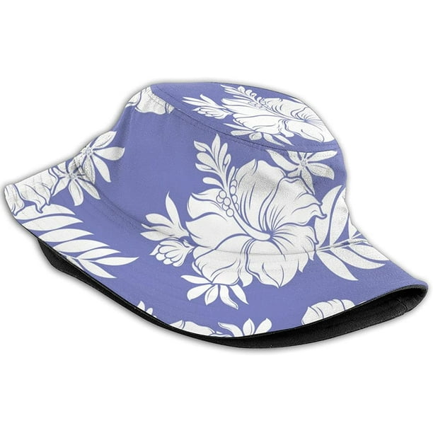 Unisex Large Size Fisherman Hat,Casual Bucket Hat Sun Hats Cap for Men  Women Hawaii White Hibiscus Flowers Pattern 