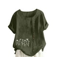 thumbnail image 2 of Plus Size Tops for Women Short Sleeve Button Round Neck Casual Floral Printed T-shirt Blouse Army Green XXXXXL, 2 of 4
