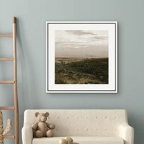 PixonSign Framed Canvas Wall Art Cloudy Stormy Brown Countryside Landscape Print Nature Wilderness Fine Art Farmhouse/Country Minimal Artwork for Living Room, Bedroom, Office - 24"x24" White