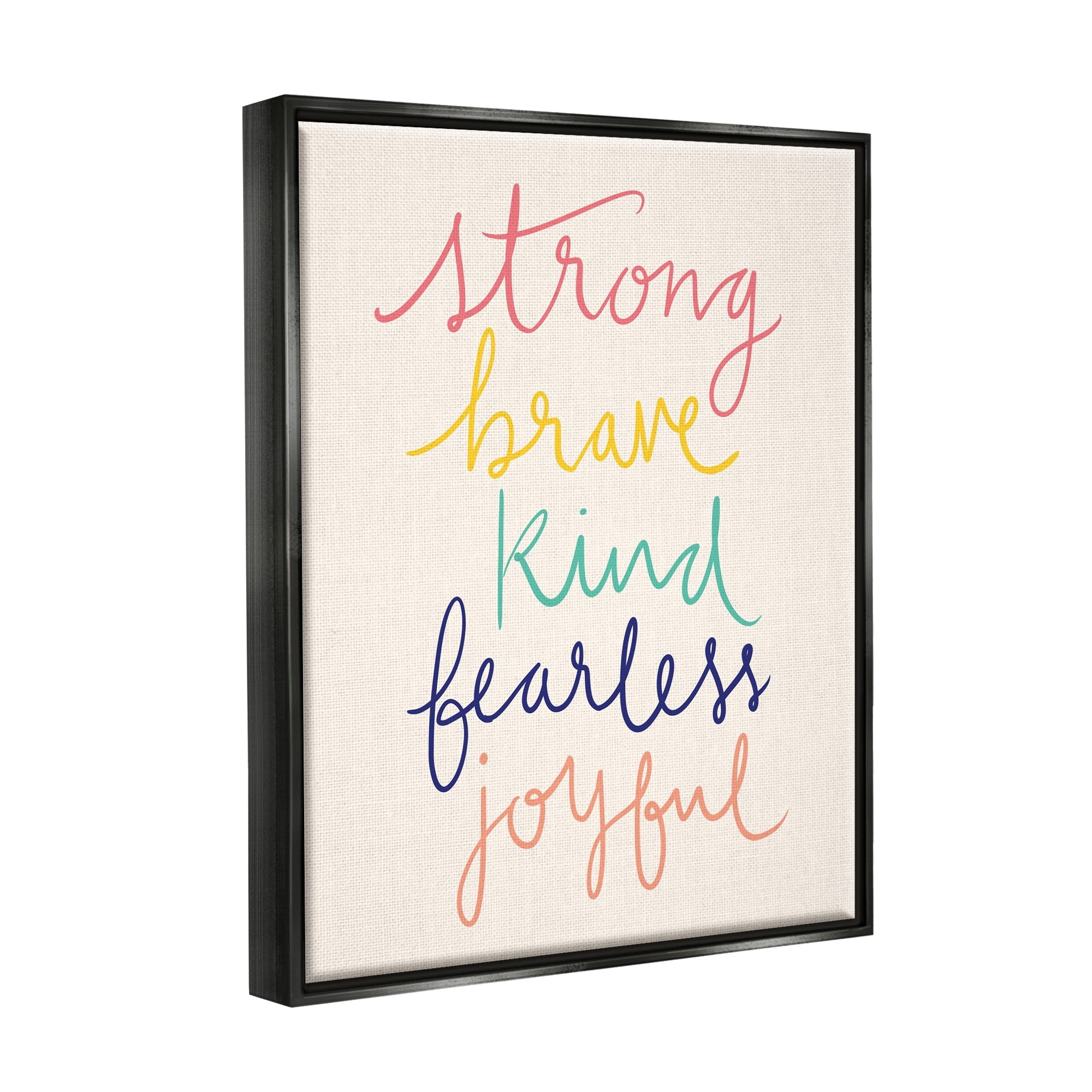 Stupell Industries Fearless Motivational Words Phrase Rainbow Calligraphy List Graphic Art Luster Gray Floating Framed Canvas Print Wall Art, Design by Heather McLaughlin
