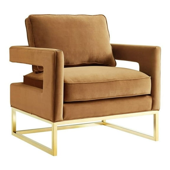 Maklaine 21" Modern Velvet and Stainless Steel Chair in Brown/Gold