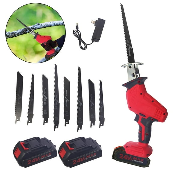 Jahy2Tech 24V Cordless Reciprocating Saw With 2 Rechargeable Battery, Wood Saw Blade, Metal Saw Blade
