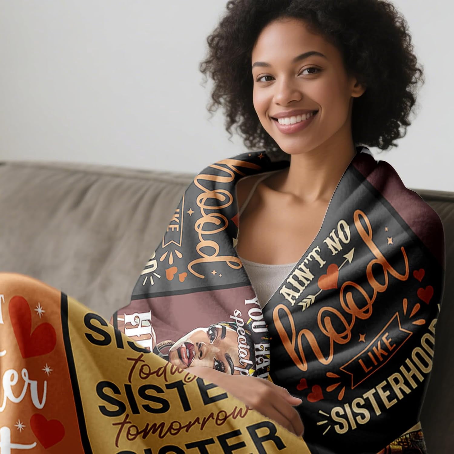 African American Sisters Gifts from Sister Blanket 60"X50", Black Sister Birthday Gifts, Afro Encouragement Inspirational Gift Idea for Sisters Sista Women Mother 's Day