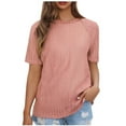 thumbnail image 1 of Timegard Hauts pour Femmes Manches Courtes Col Rond Couleur Unie Texture Blouse Décontractée Confortable Mode Été, 1 of 6