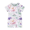 thumbnail image 3 of Rggeeun Baby Boys Swimsuit Set 1Pc Colorful Floral & Cartoon Dinosaur Pattern Short Sleeve Crew Neck Front Zipper Elastic Above Knee for Summer Splash Fun Versatile Swim Wear,Multicolor,12-18 Months, 3 of 3