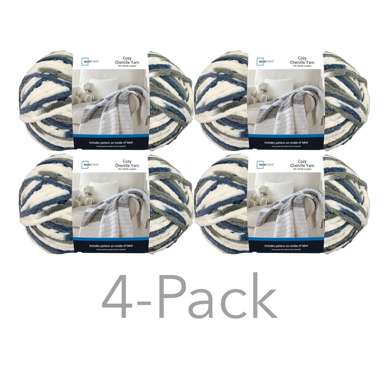 Mainstays Cozy Chenille Yarn, Multi Blue, Super Bulky 4-Pack photo 1