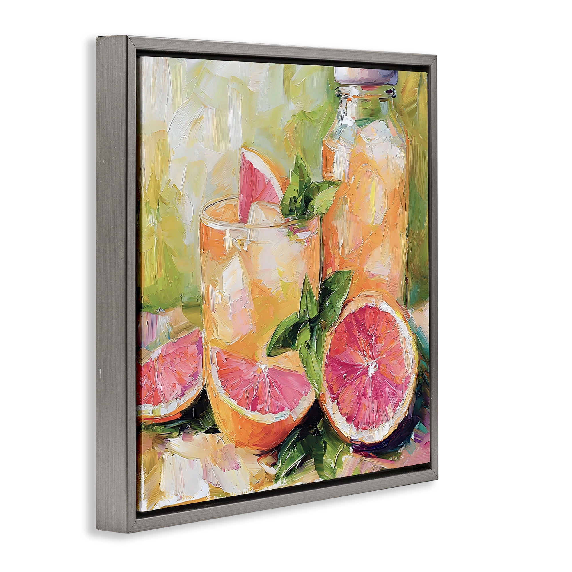 Stupell Industries Grapefruit Summer Refreshment Gray Framed Floater Canvas Wall Art, design by Riley B