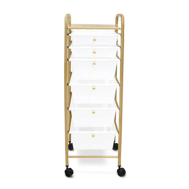 Carro organizador multiusos IDEA NUOVA 6 cajones color dorado con blanco