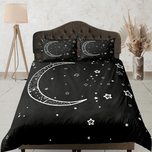 Minimalista Luna Estrellas Galaxia Funda Nórdica Colcha, Ropa de Cama de Dormitorio &