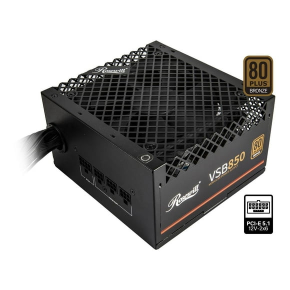 Rosewill VSB 850W 80+ Bronze, ATX 3.0 & 3.1 Compatible, Semi-Modular Power Supply, PCIe 5.1 12V-2x6 Connector, 105°C/221°F Japanese Capacitor, 120mm ICB Silent Fan - 5 Year Warranty - VSB850