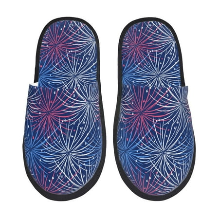 Balery Ireworks In The Night Sky Slient Indoor Furry Fleece Comfort House Shoes Soft Non-Slip Home Shoes Cotton slippers House Slippers-- Large