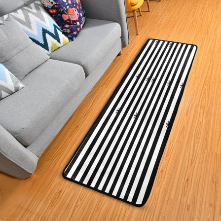 Black and White Stripes Long Area Rug 72" x 24" Non-Slip Polyester with Cotton Padding