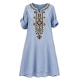 thumbnail image 4 of Antinious Ladies Short Sleeve V-Neck Embroidered Bohemian Versatile Dress with Side Pockets, 4 of 5