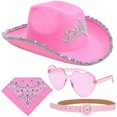thumbnail image 3 of 4 piezas sombrero de vaquera rosa shaofei incluye sombrero bufanda gafas cinturón, 3 of 5