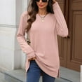 thumbnail image 6 of Aihuaihua Long Sleeve Women Shirts Round Neck Side Split Tshirts Pullover Tunics Woman Tops Ladies Fall Outfits Pink XL, 6 of 9