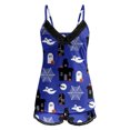 thumbnail image 4 of Ulitacool Pajamas For Womens Halloween Camisole Pumpkin Printing 2 Piece Set Sleepwear Lace Backles Trim Nightwear Short Pjs Set Lightweight Homewear Dark Blue S, 4 of 5