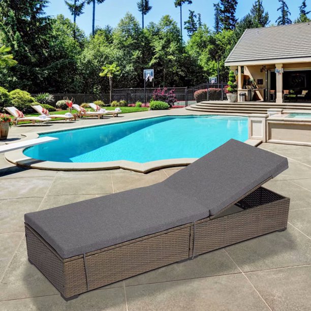 Kinbor Outdoor Patio Wicker Lounge Chair Adjustable Backrest Recliners