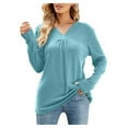 thumbnail image 2 of Womens Long Sleeve V-Neck Loose Sweatshirt Solid Blouse Tops, 2 of 6