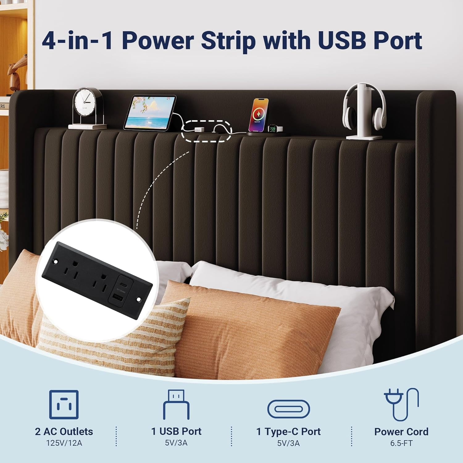 Allewie Queen Size Lift Up Storage Bed Frame, Storage Shelf Headboard with Charging Station, Type-C and USB Ports, Hydraulic Support, Velvet Upholstered Bed Frame, No Box Spring Needed, Black