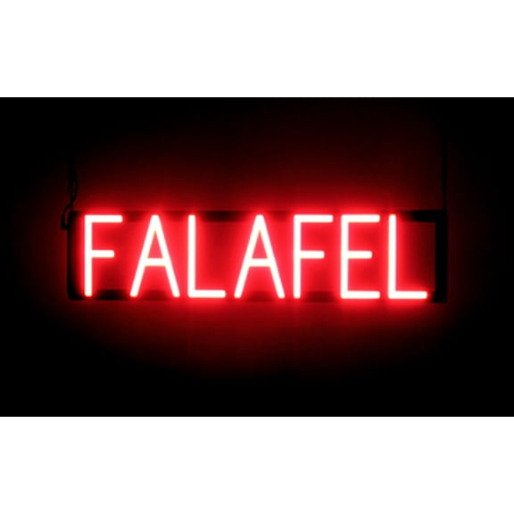 SpellBrite FALAFEL LED Sign for Business. 26.3" x 6.3" Red FALAFEL Sign Has Neon Sign Look With Energy Efficient LED Light Source. Visible from 500+ Feet, 8 Animation Settings.