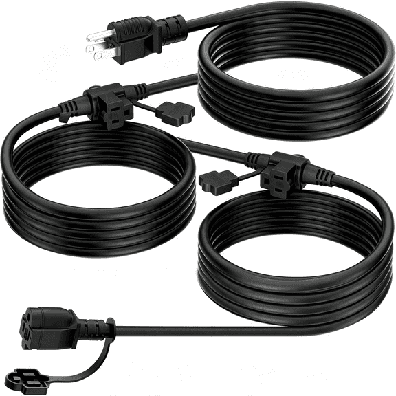 GJX Outdoor Extension Cord 25 Ft,Evenly Spaced 3 Outlets,Black | 16/3 Sjtw Weatherproof Multiple Outlets Wire,For Christmas Halloween Lights Decoration,Etl Listed