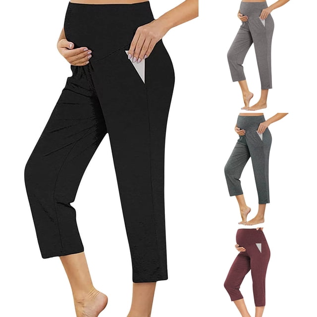 HVOBTTY Pantalon de Maternité Décontracté Confortable Taille Haute Extensible Léger 7/8 Ans Gris, m