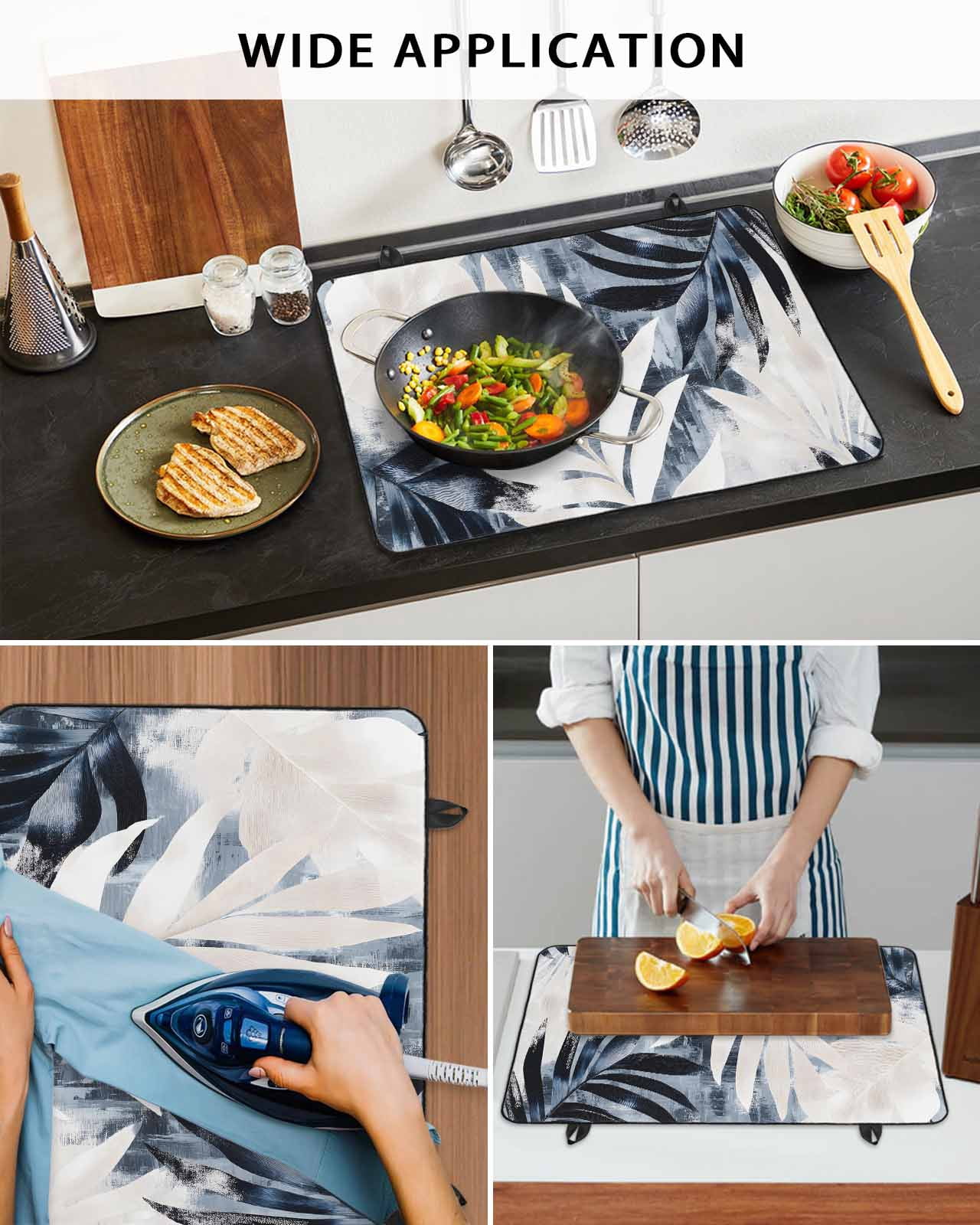 nqOlkjepod Large Induction Cooktop Protector Mat 24"x21", Vintage Navy Blue Botanical Stove Top Covers for Electric Stove, Modernism Tropical Leaves Stove Burner Cover Mats, Glass Top Stove Cover