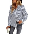 thumbnail image 2 of Women Stripe Shirt, Comfortable Pocket Design Skin Friendly V Neck Long Sleeve Women Button Down Blouse For School For Home ANGGREK Otros, 2 of 6