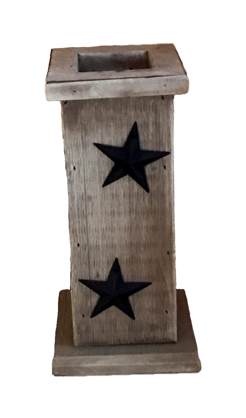 Primitive Wooden Decorative Vase W Rustic Stars Stained Black