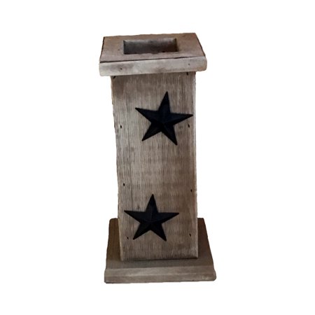 Primitive Wooden Decorative Vase W Rustic Stars Stained Black