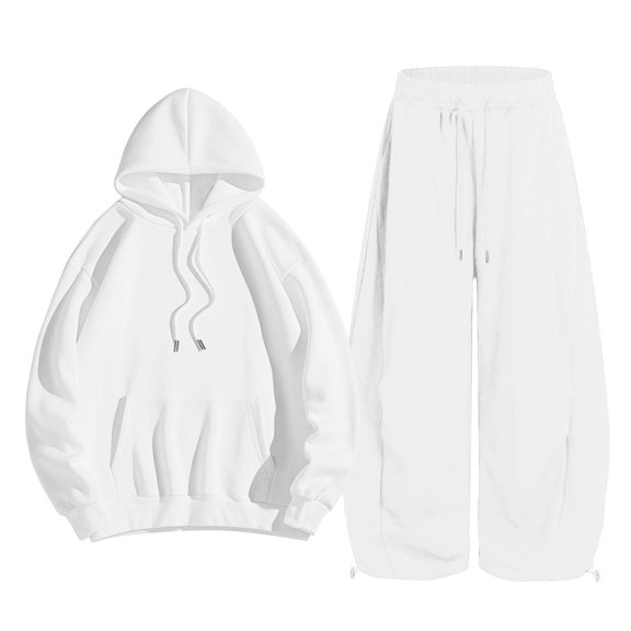 GiLiling Girls Pullover Hoodie with Kangaroo Pocket and Wide Leg Pants Set, Kids 2 Piece Fall Winter Sweatsuit Outfits (White, 7-8 Years)
